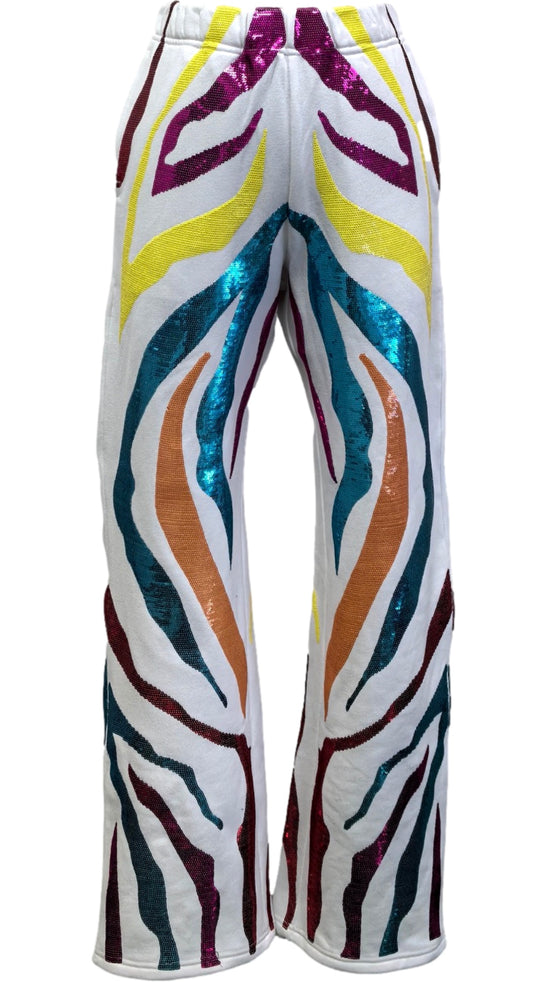 Queen of Sparkles White and Rainbow Tiger Stripe Jogger