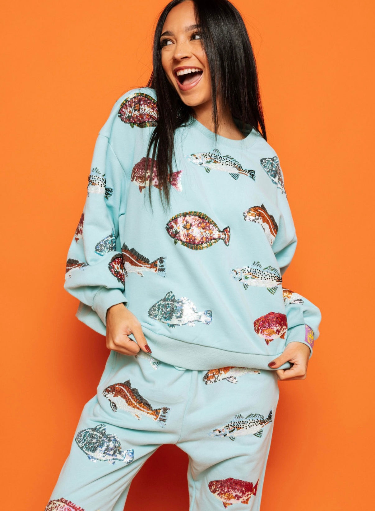 Queen of Sparkles Light Blue Fish Sweatshirt