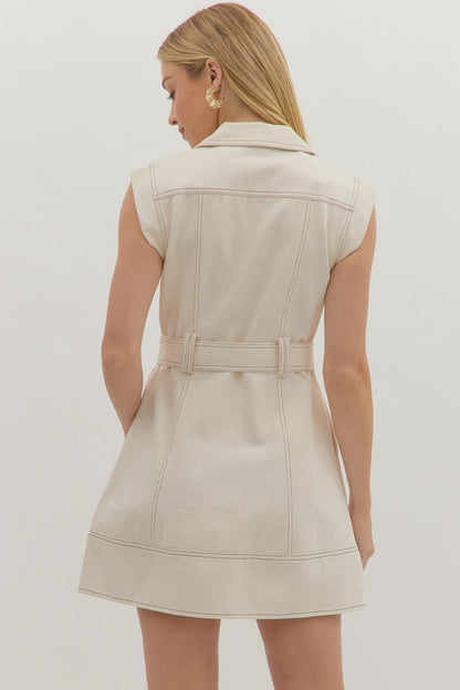 Solid Sleeveless Belted Mini Dress