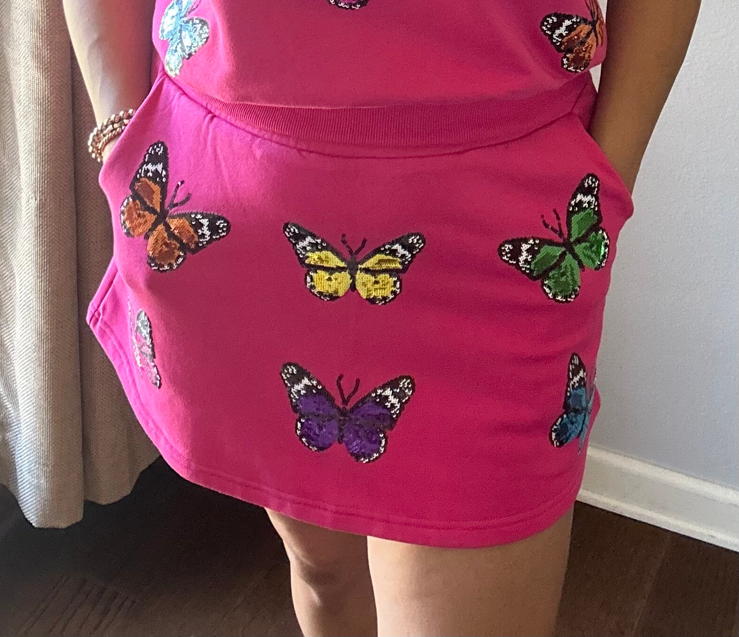 Queen of Sparkles Hot Pink Multi Butterfly Skort