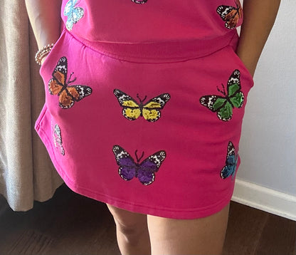 Queen of Sparkles Hot Pink Multi Butterfly Skort