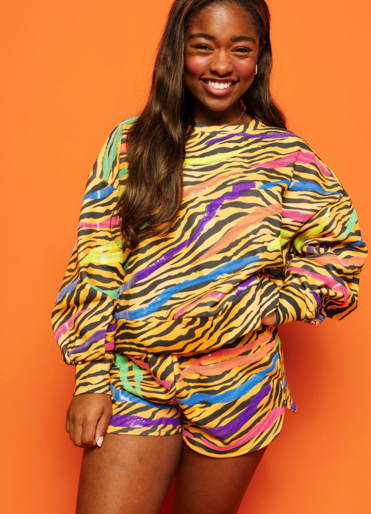 Queen of Sparkles Neon & Tiger Print Sweatshirt