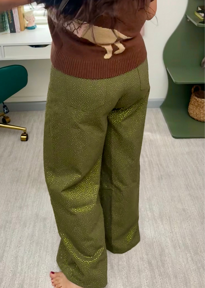 Queen of Sparkles Olive Green Rhinestone Jeans