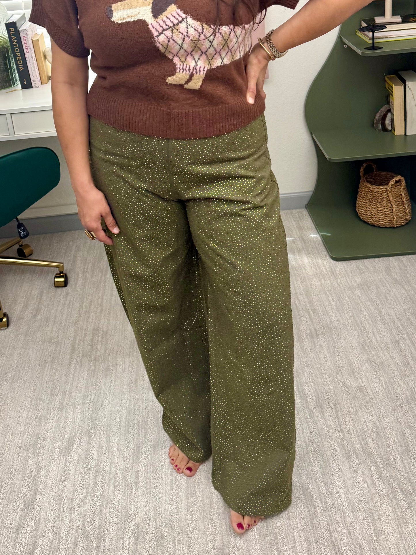 Queen of Sparkles Olive Green Rhinestone Jeans