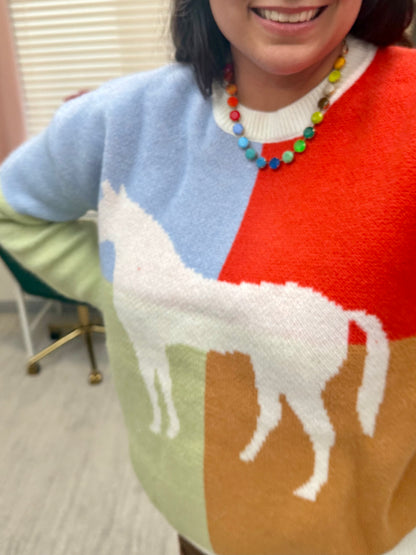 Colorblock Horse Sweater