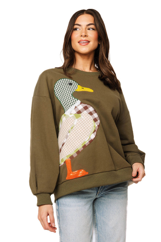 Queen of Sparkles Hunter Green Plaid Duck Sweatshirt