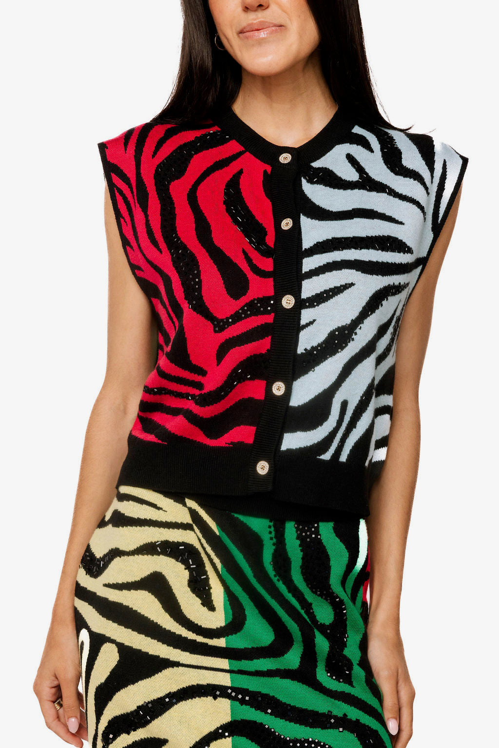 Queen of Sparkles Colorblock Tiger Knit Vest