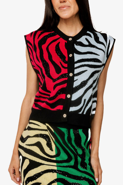 Queen of Sparkles Colorblock Tiger Knit Vest