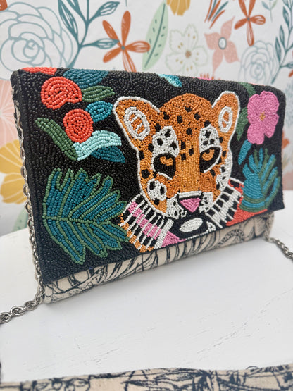 🐆 Wild at Heart Beaded Leopard Clutch