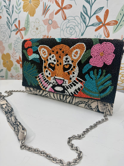 🐆 Wild at Heart Beaded Leopard Clutch