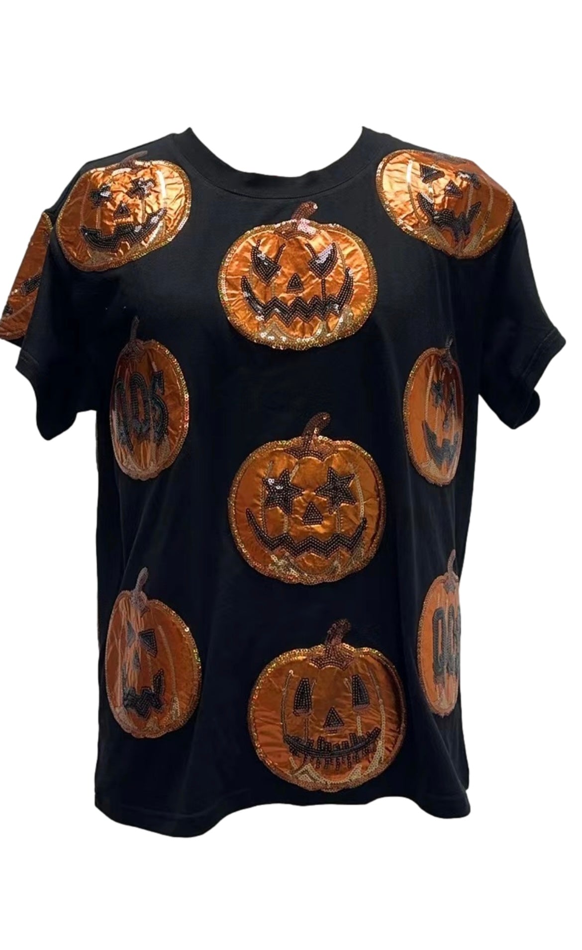 Queen of Sparkles Black & Orange Metallic Pumpkin Tee