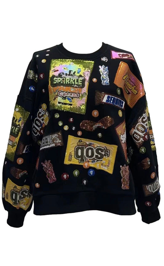 Queen of Sparkles Black Halloween Candy Sweatshirt