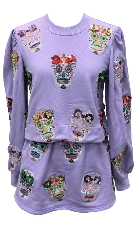 Queen of Sparkles Lavender Sugar Skulls Skort