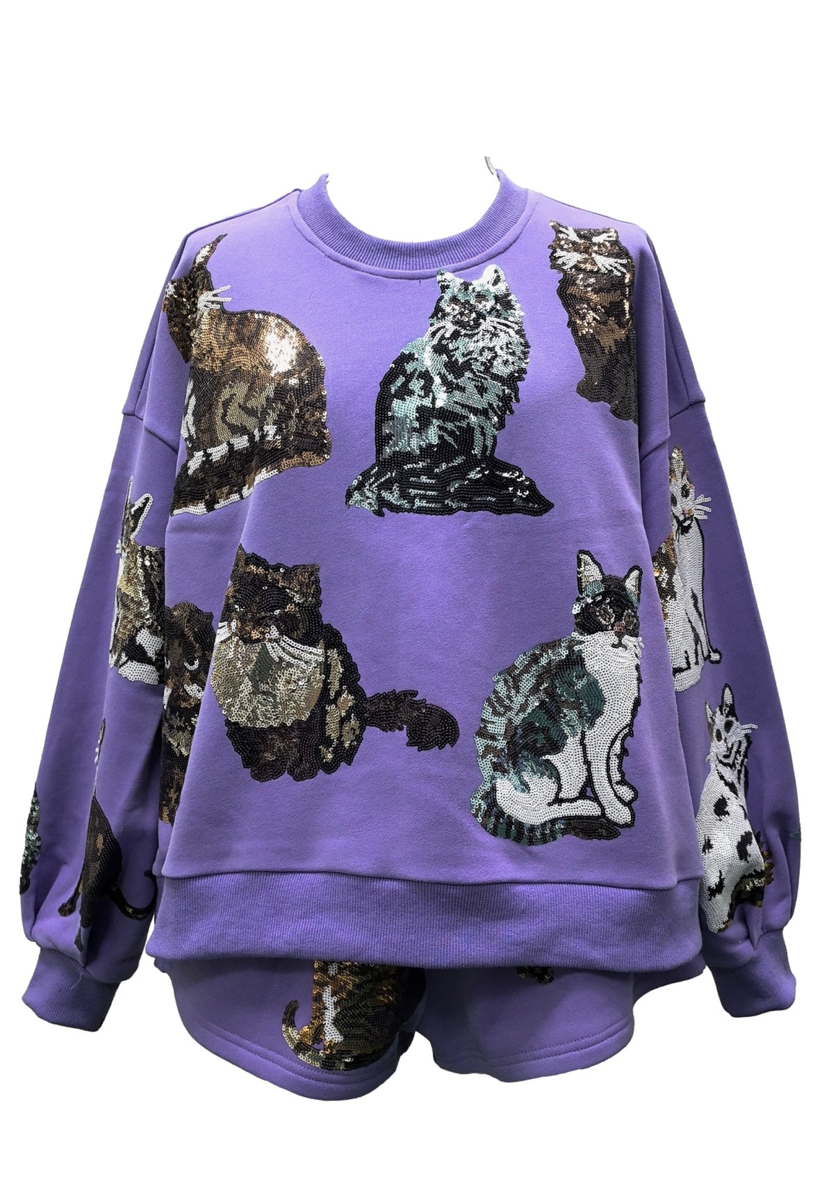 Queen of Sparkles Purple Cat Sweatshirt Denash Apparel