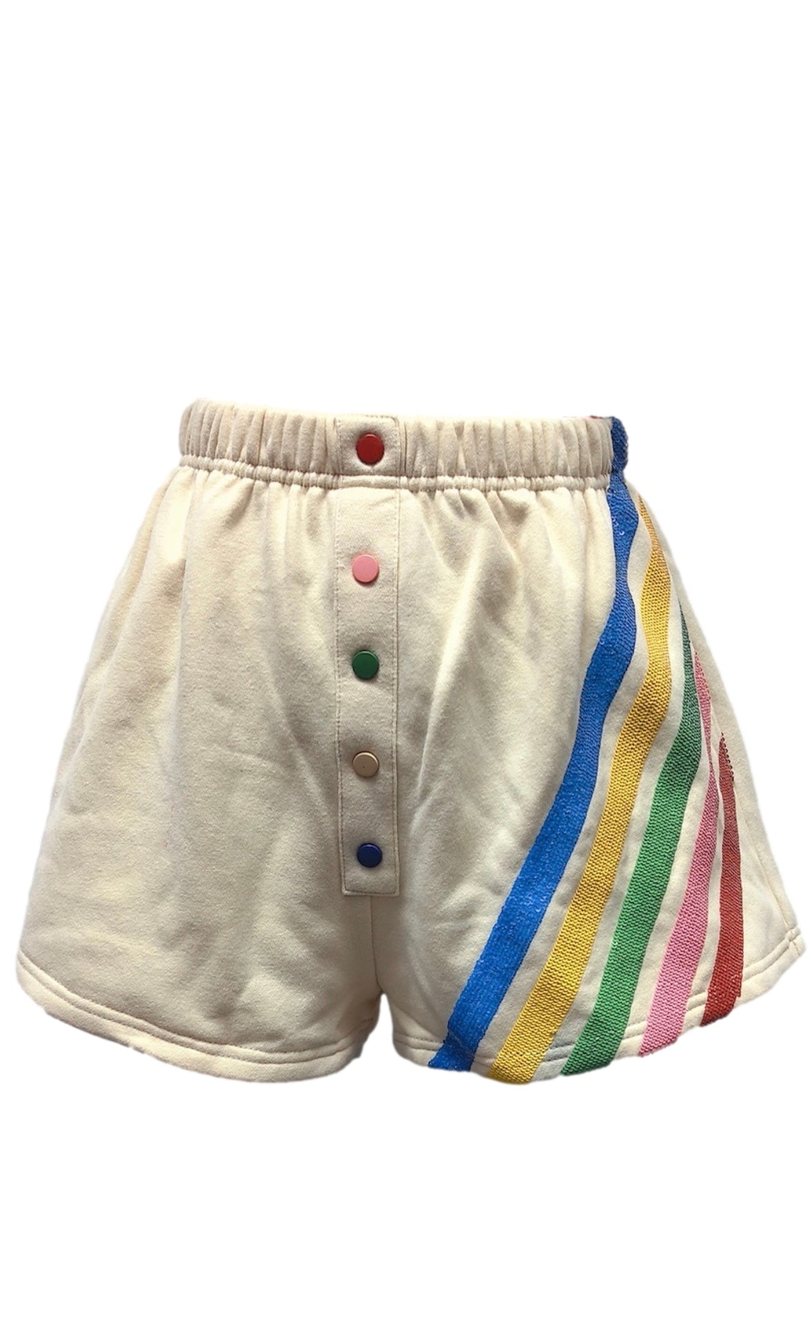 Queen of Sparkles Beige Multi Stripe Henley Shorts