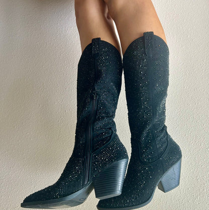 Black Rhinestone Boots