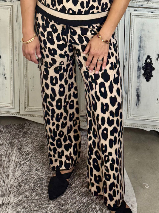 Black Leopard Knit Pants