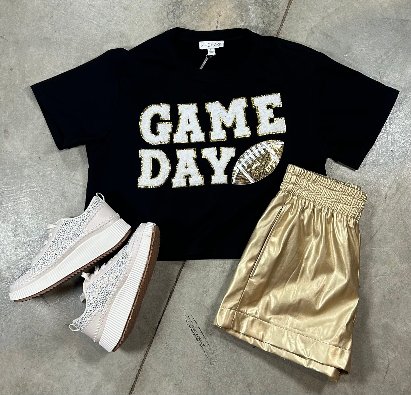 Black Sequin Game Day Top