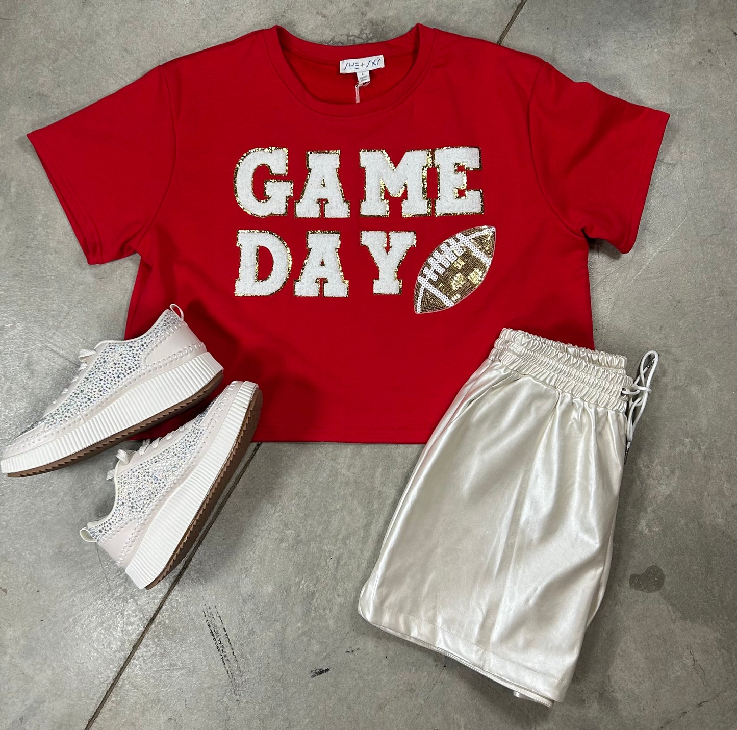 Red Sequin Game Day Top