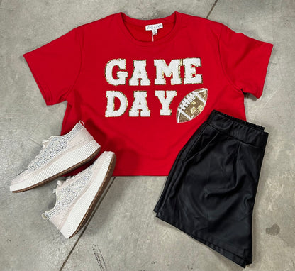 Red Sequin Game Day Top