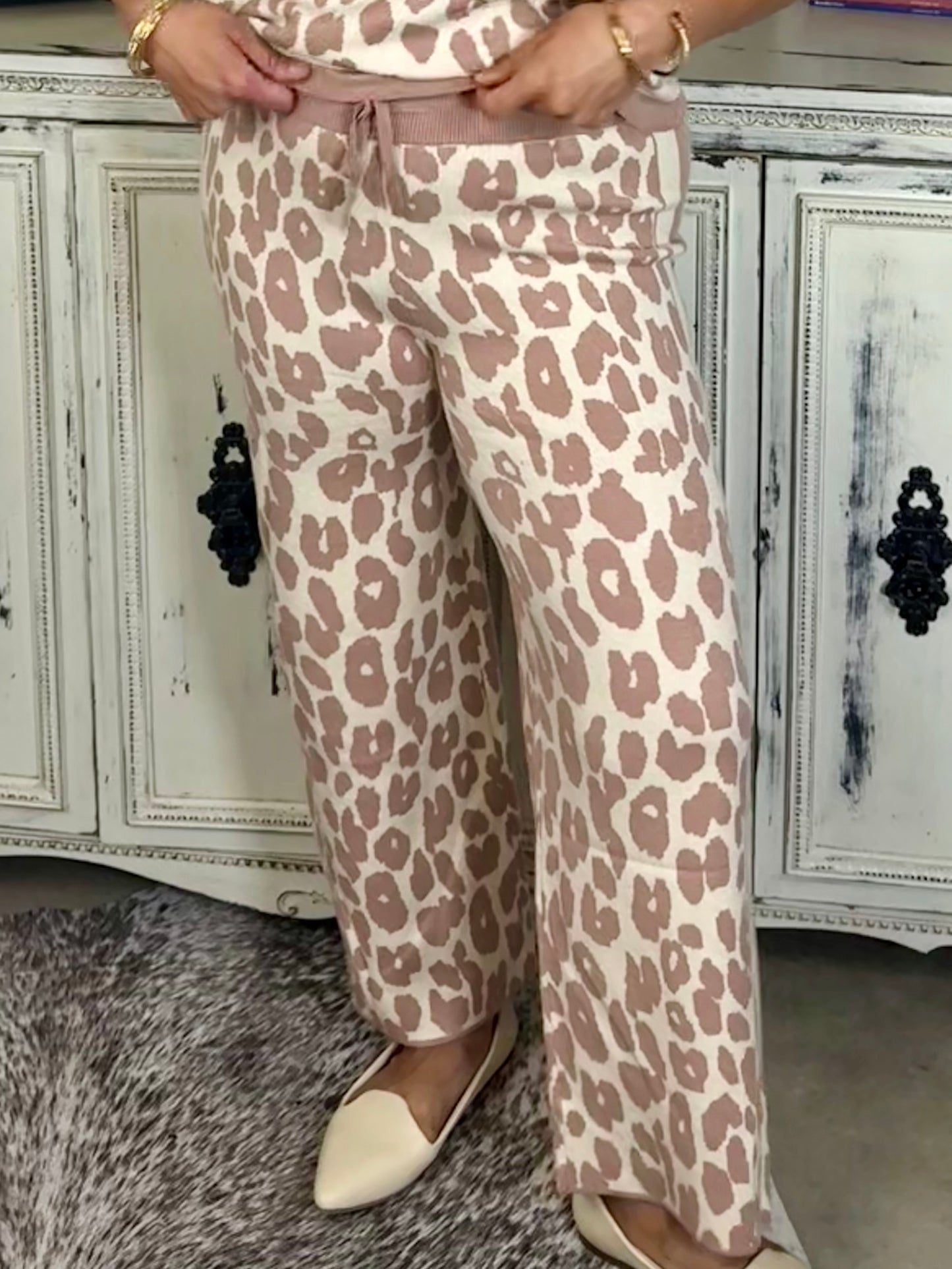 Taupe Leopard Knit Pants