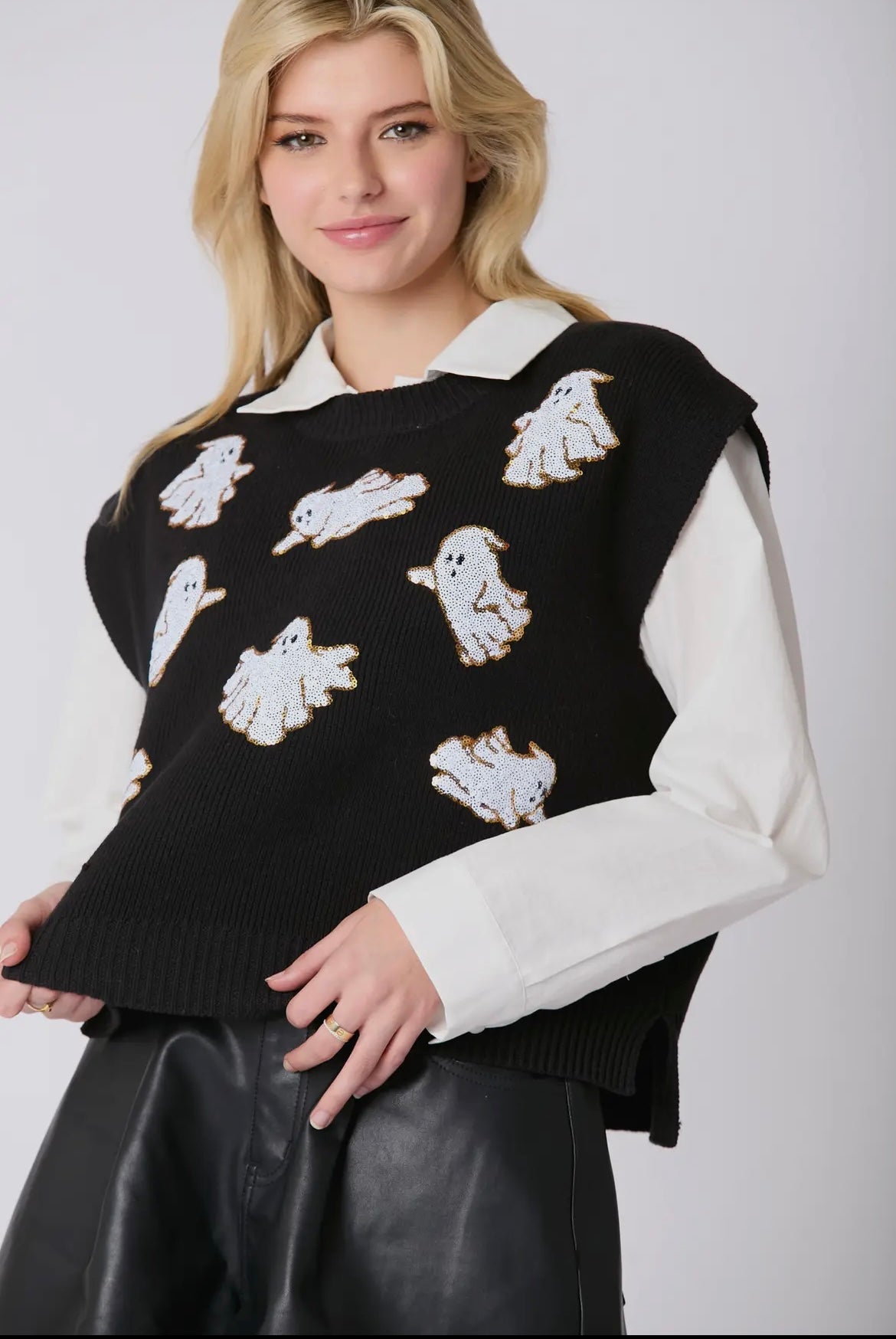 Sequin Ghost Crew Neck Sweater