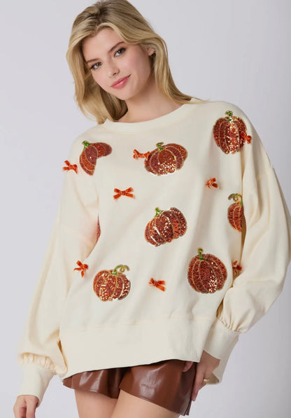 Sequin Pumpkin Oversized Sweater