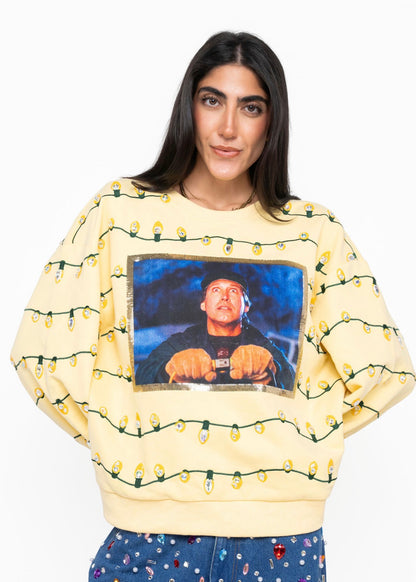 Queen of Sparkles Licensed Yellow Sequin String Lights Clark Griswold Screenprint Sweatshirt