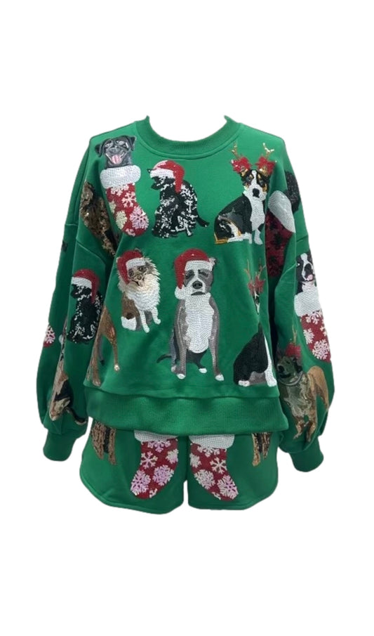 Queen of Sparkles Green Dog Christmas Sweatshirt