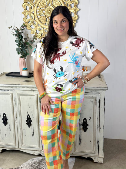 Queen of Sparkles White Multi Crab & Lobster Tee