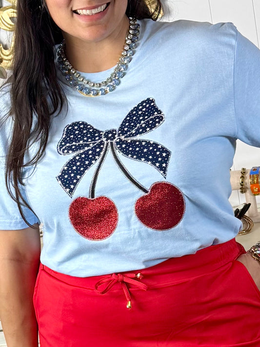 Americana Cherry Graphic Sequin Tee