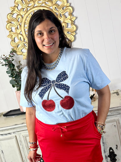 Americana Cherry Graphic Sequin Tee