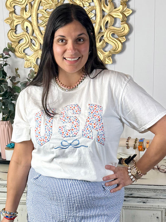 Floral USA Red White and Blue Tee