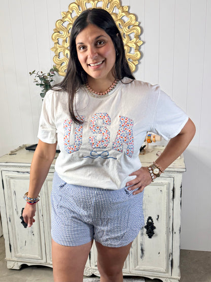 Floral USA Red White and Blue Tee
