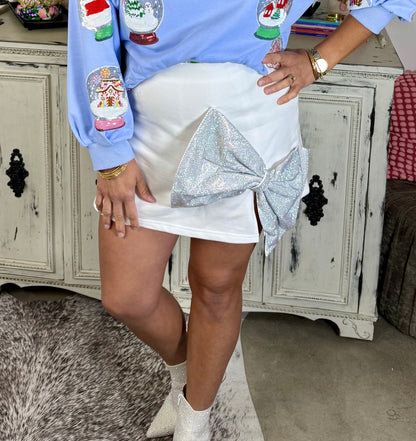 Queen of Sparkles White Oversized Rhinestone Bow Skort