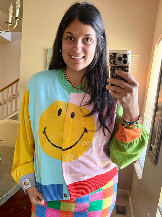 Queen of Sparkles Licensed Colorblock Smiley Cardigan
