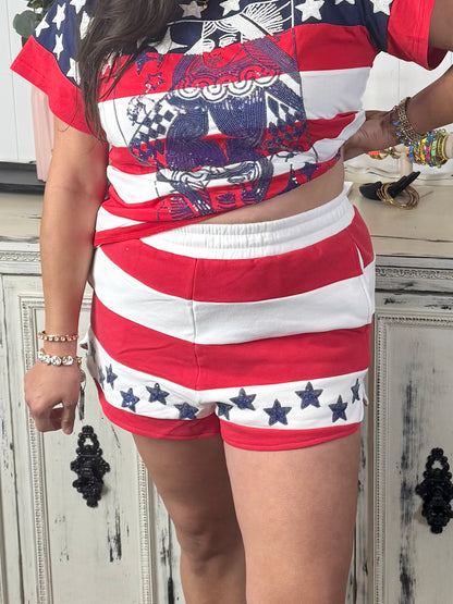 Queen of Sparkles Usa Star & Stripe Qos Logo Short