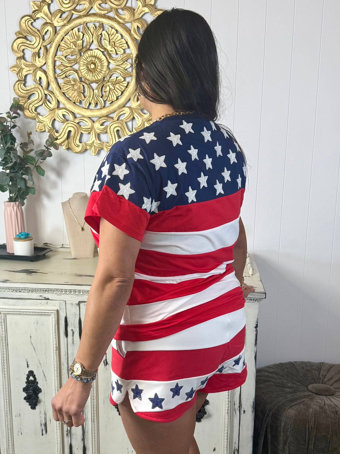 Queen of Sparkles Usa Star & Stripe Qos Logo Short