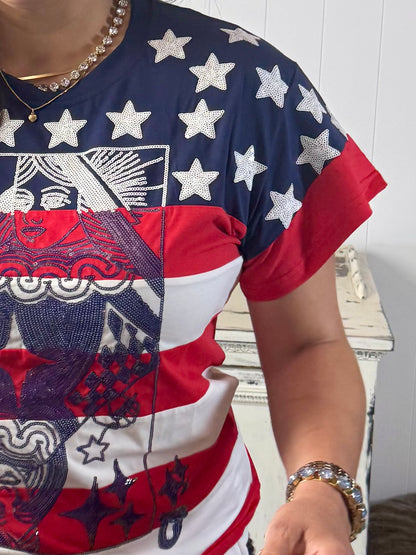 Queen of Sparkles Usa Star & Stripe Qos Card Logo Tee