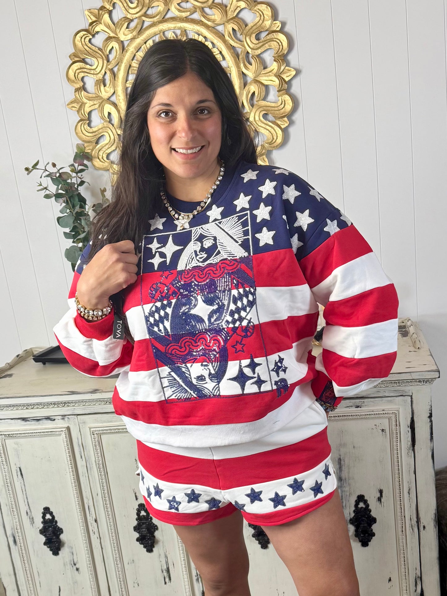 Queen of Sparkles Usa Star & Stripe Qos Logo Short