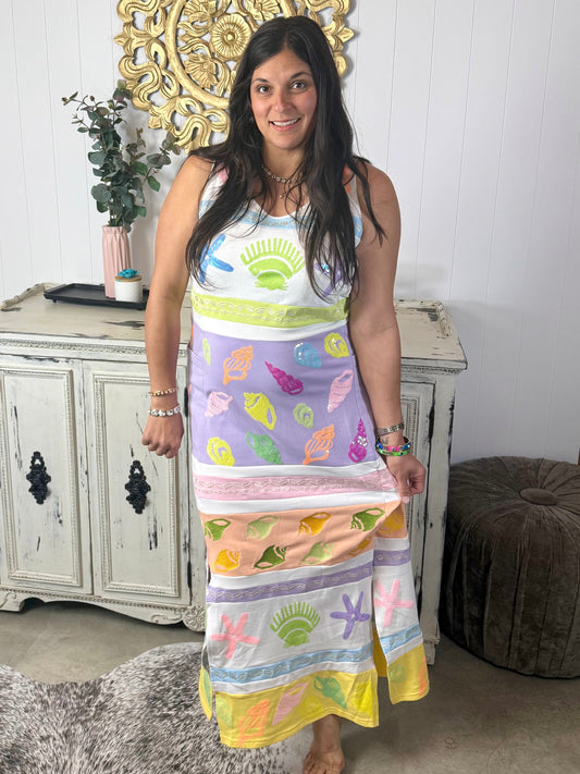 Queen of Sparkles Colorblock Stripe Shell Tank Midi Dress