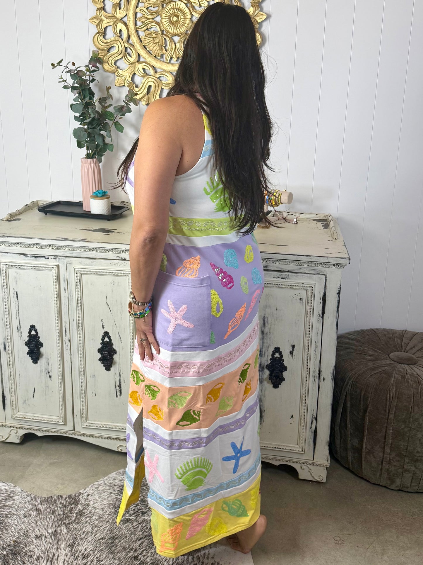 Queen of Sparkles Colorblock Stripe Shell Tank Midi Dress