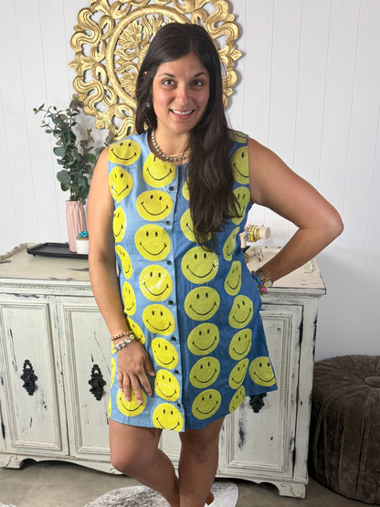Queen of Sparkles Licensed Two Tone Denim Smiley Dress