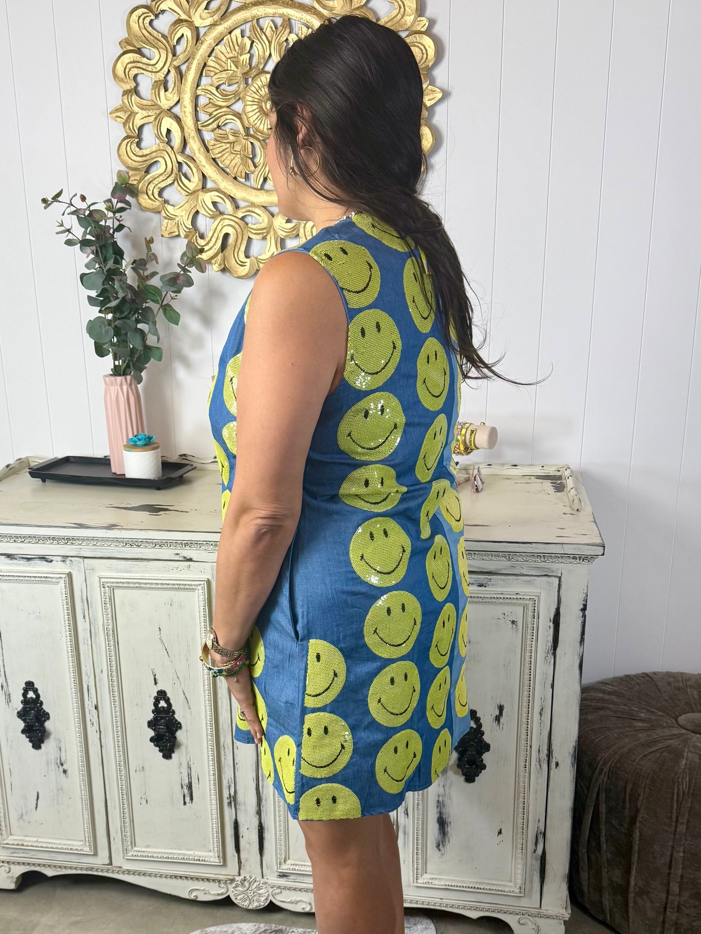 Queen of Sparkles Licensed Two Tone Denim Smiley Dress
