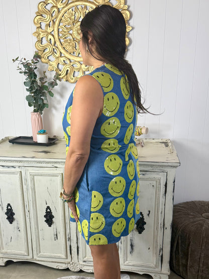 Queen of Sparkles Licensed Two Tone Denim Smiley Dress