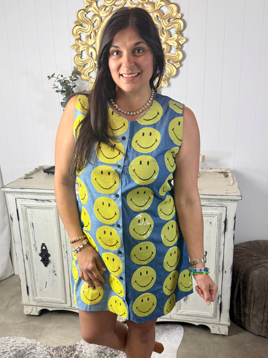 Queen of Sparkles Licensed Two Tone Denim Smiley Dress
