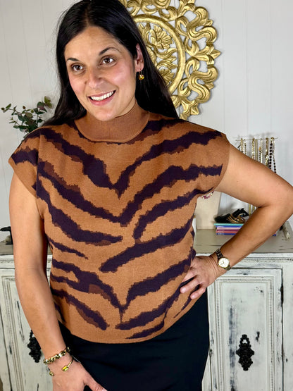 Animal Pattern Short Sleeve Mock Neck