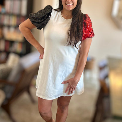 Red & Black Sequin Sleeve Dress