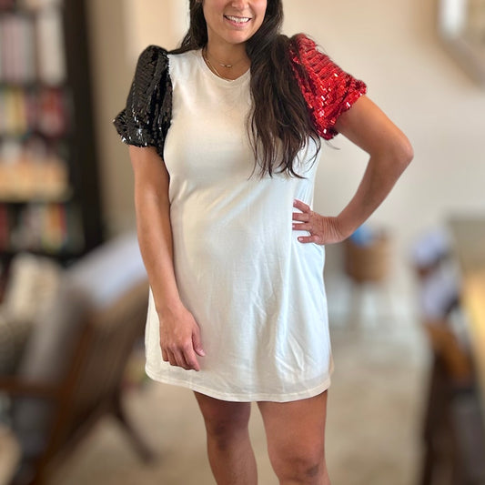 Red & Black Sequin Sleeve Dress