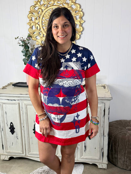 Queen of Sparkles Usa Star & Stripe Qos Card Logo Tee Dress